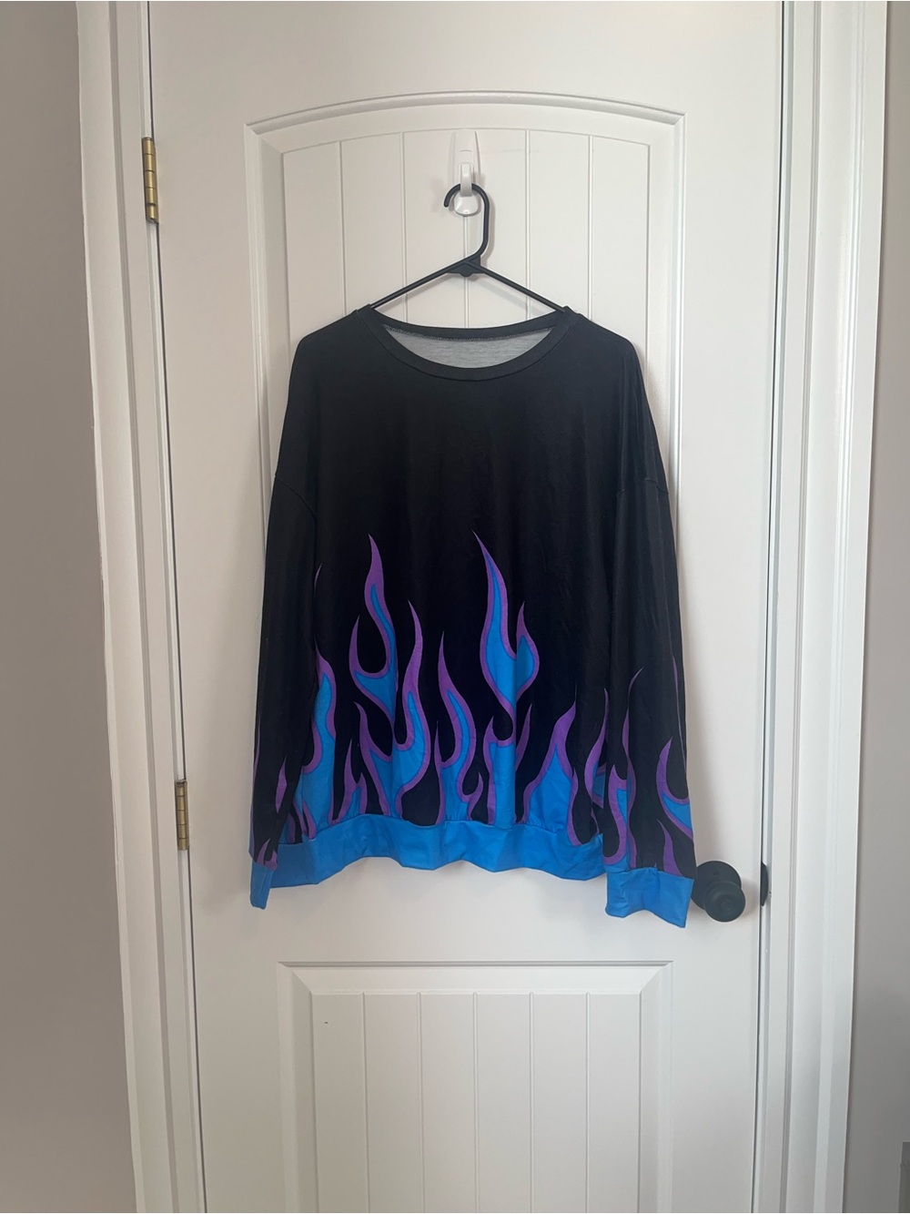 Black Long-Sleeve Flame and Matching Shorts with Blue & Purple Accents